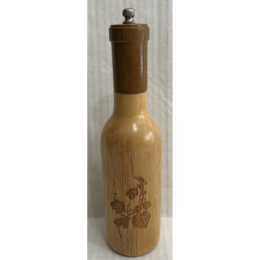 Wooden Pepper mill with Grape leaf Design 9"